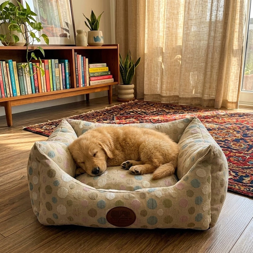 Beige Polka Dot Bed - Comfort Meets Style - for dogs Snug and Cosy Pets