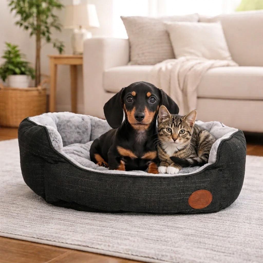Charcoal Softie Dog Pet Bed - Faux Fur Rectangle Box Bed Machine Washable