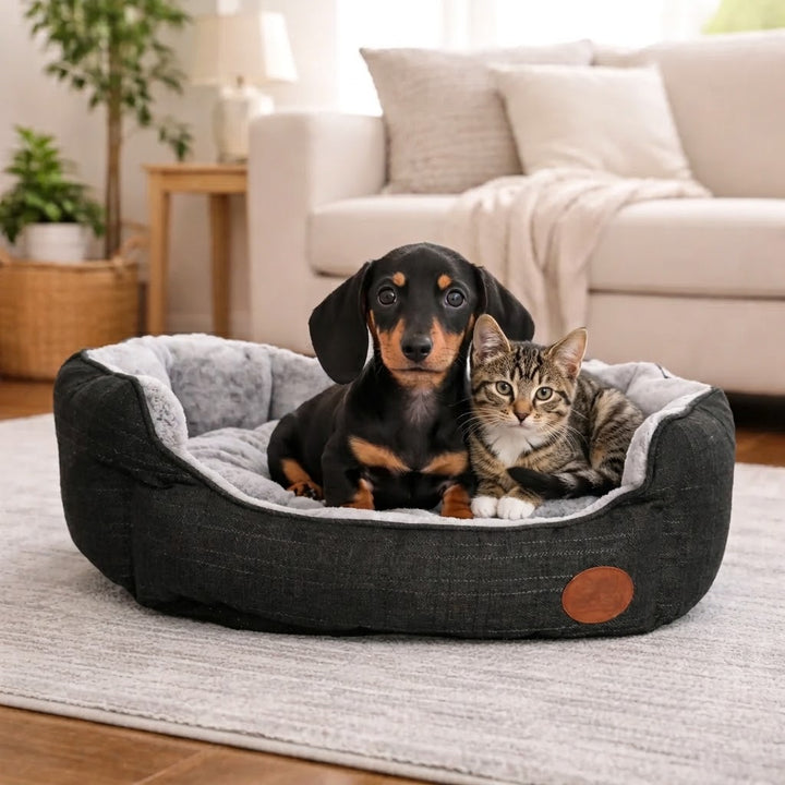 Charcoal Softie Dog Pet Bed - Faux Fur Rectangle Box Bed Machine Washable