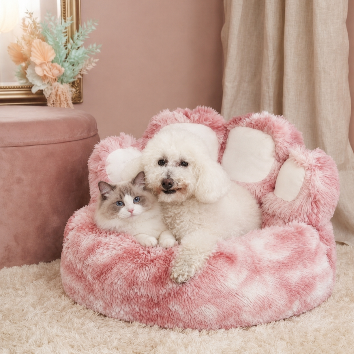 Anti-Anxiety Paw Shaped Pet Bed | Calming Faux Fur Pet Bed | Snug and Cosy Pets - Dog Beds & Loungers for dogs Snug and Cosy Pets