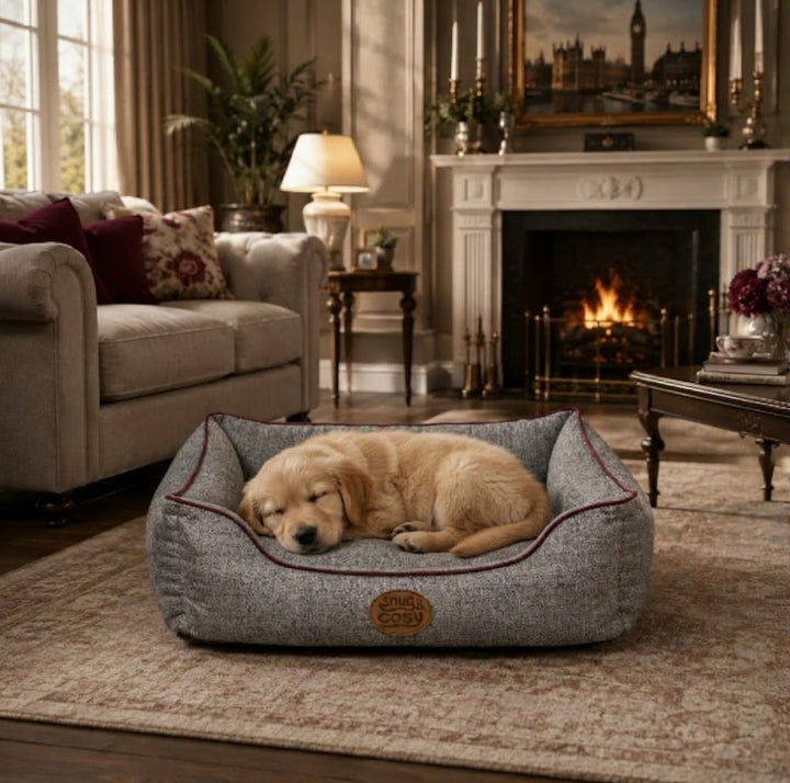 Edinburgh Herringbone Dog Bed | Luxury Tweed Rectangle Bed