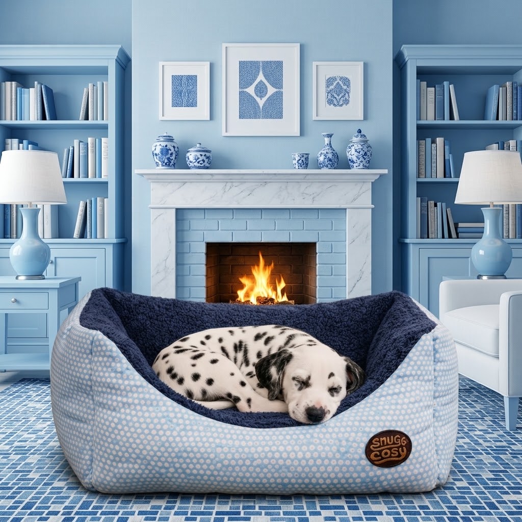 Blue Polka Dot Pet Bed: Cozy and Washable Box Bed for Dogs & Cats - Dog Beds & Box Beds for dogs Snug and Cosy Pets