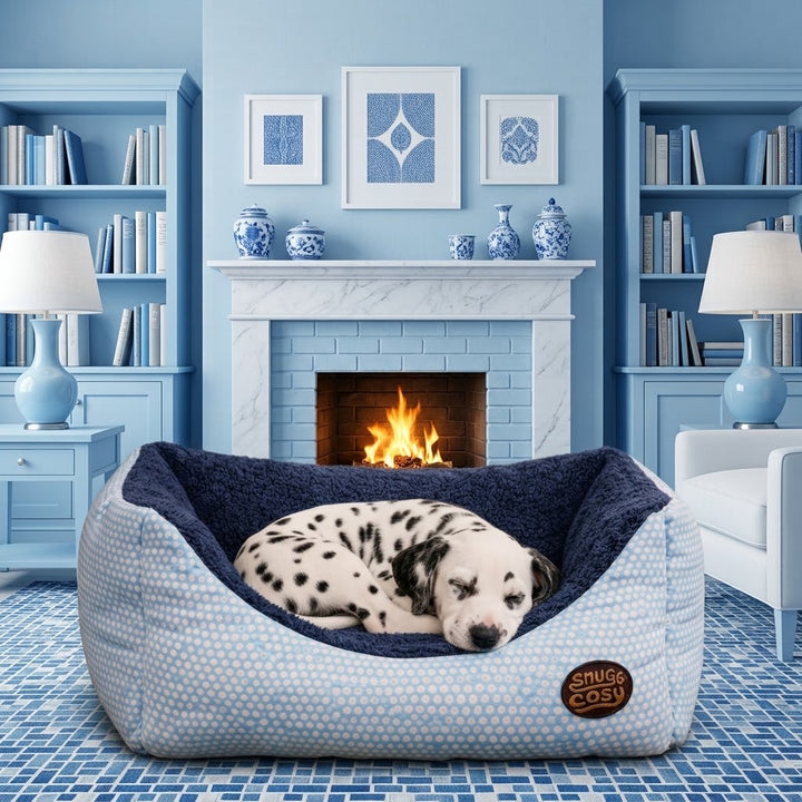 Blue Polka Dot Pet Bed: Cozy and Washable Box Bed for Dogs & Cats - Dog Beds & Box Beds for dogs Snug and Cosy Pets
