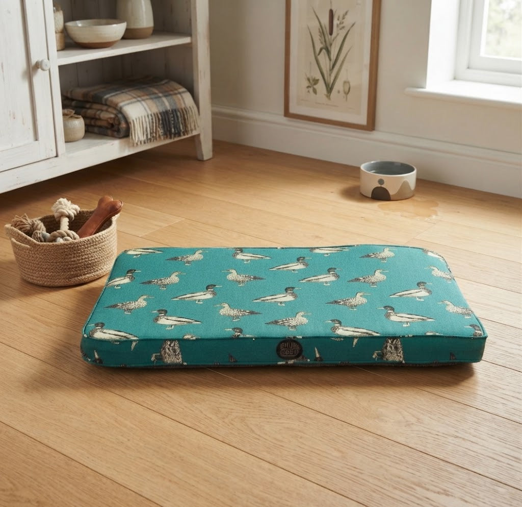 Teal Duck Print Pet Lounger – Luxury Comfort for Your Furry Friend - for dogs Snug and Cosy Pets