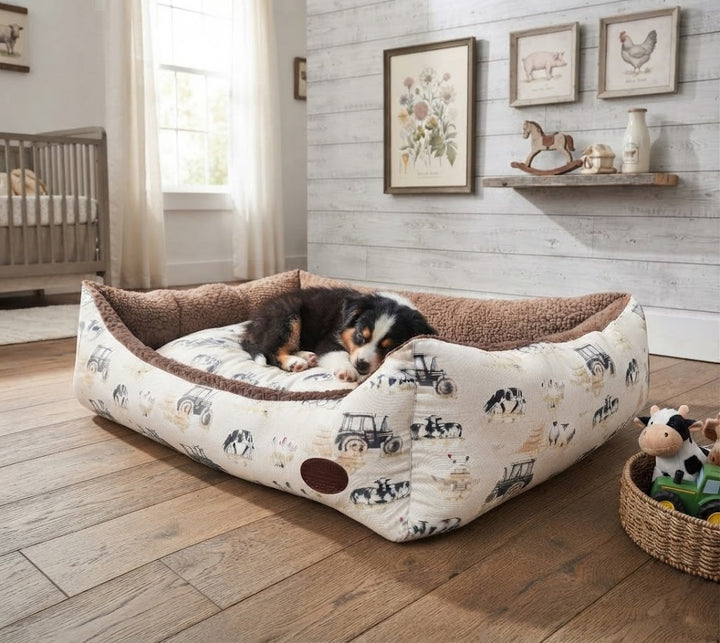Farmyard Cream Rectangle Dog Pet Bed - Cozy Comfort for Your Pup