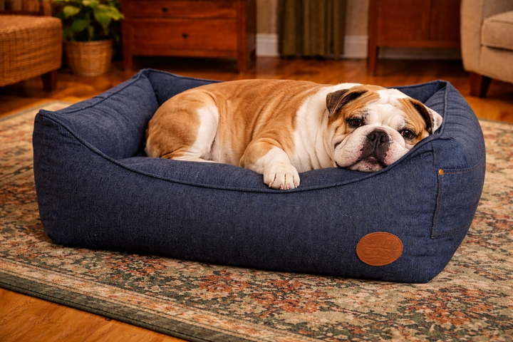 Denim-Effect Pet Dog Bed Reversible Cushion