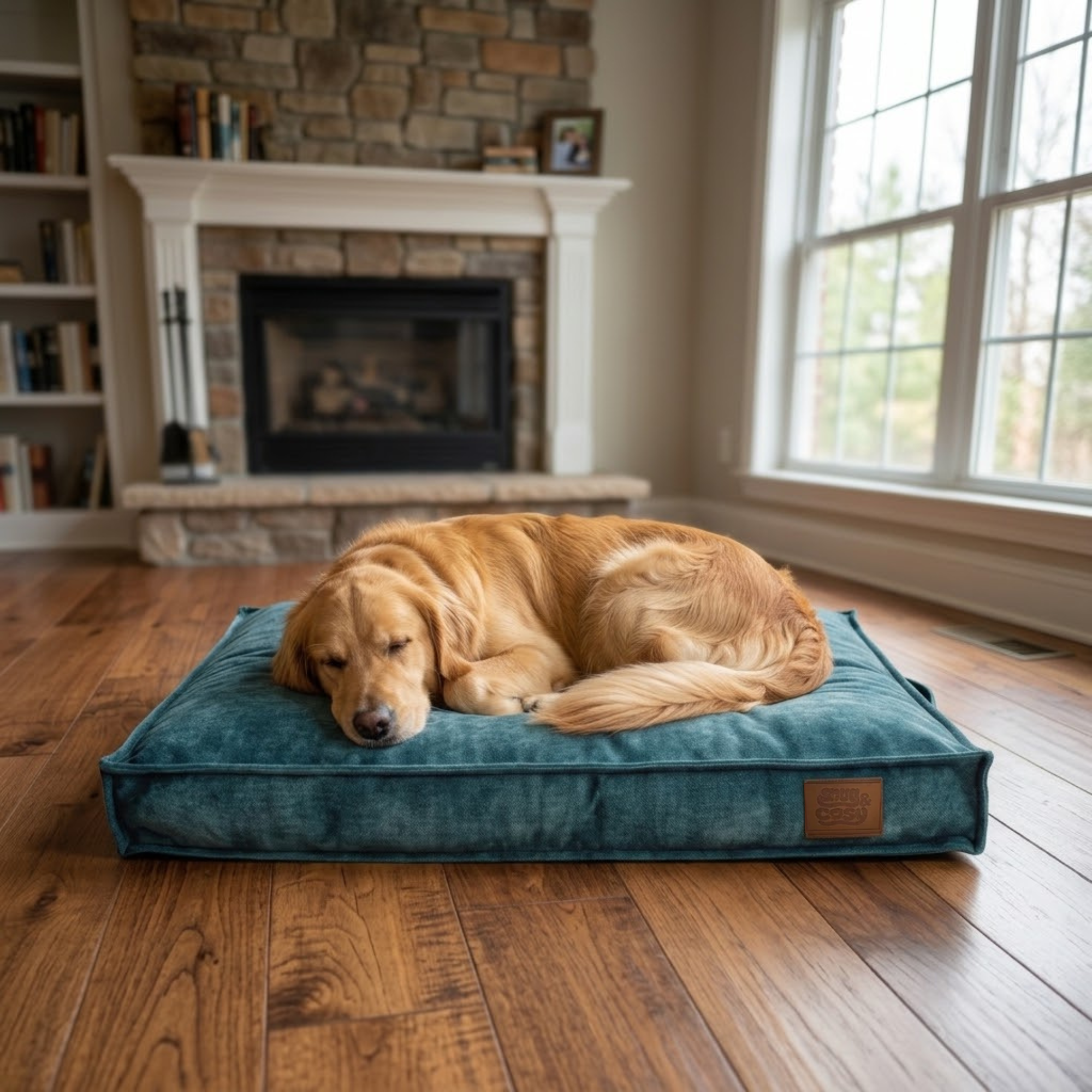 Eco Rectangle Dog Pet Lounger - Recycled Plastic Bottle Yarn Enhanced Firmness - Pet Beds for dogs Snug and Cosy Pets