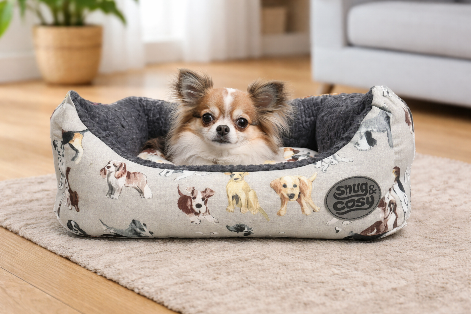 Dog Print Bed Soft Durable Pet Rectangle - pet range for dogs Snug and Cosy Pets