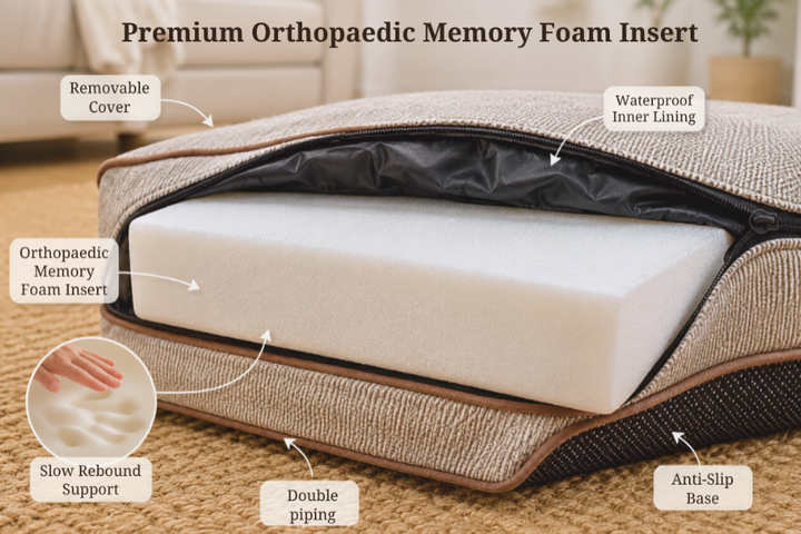 Heritage Tweed Orthopaedic Dog Bed Lounger | Memory Foam | Senior & Arthritic Dogs - Dog Bed for dogs Snug and Cosy Pets