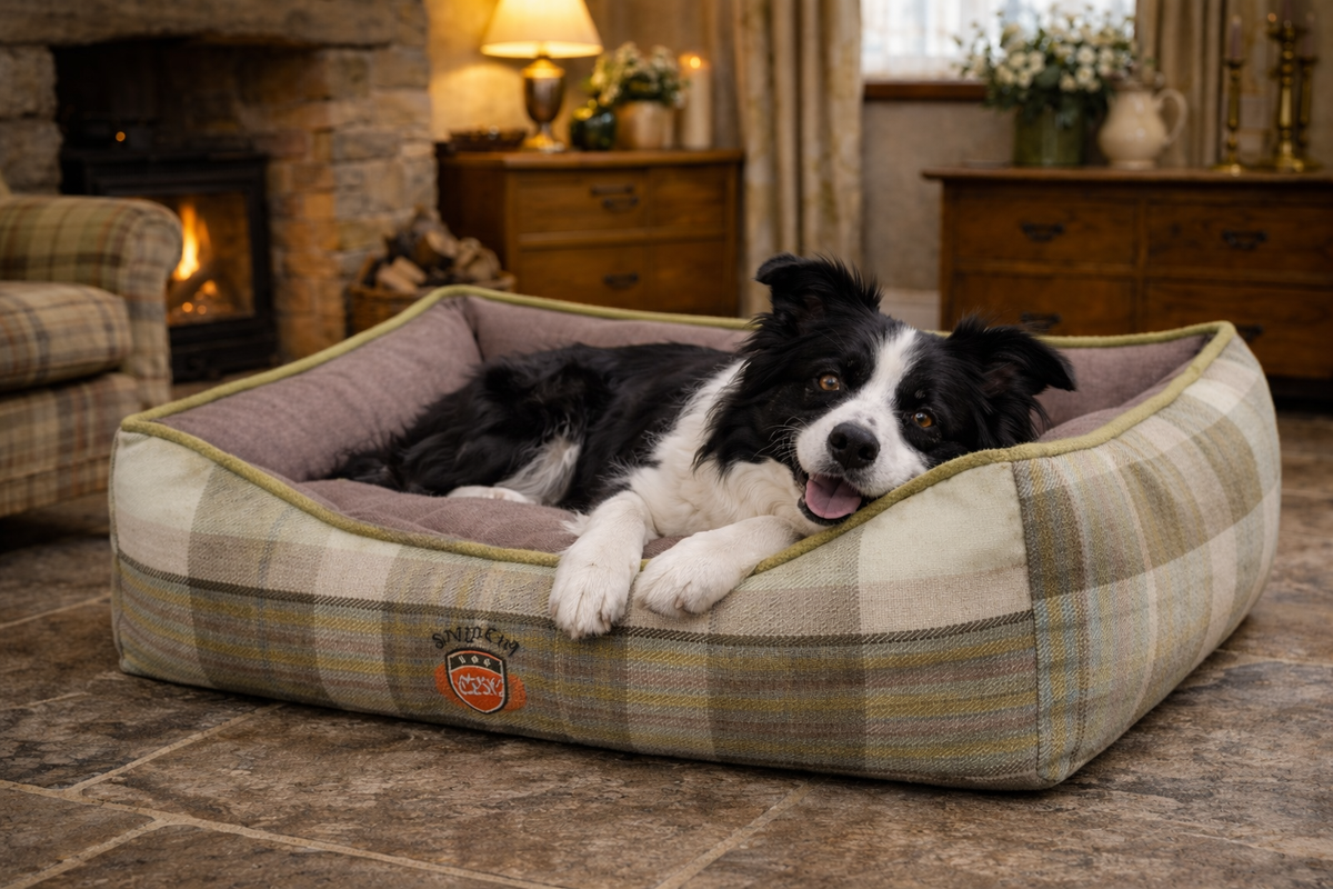 Green Check Plaid Dog Pet Bed - Country Style Rectangle Raised Sides ...