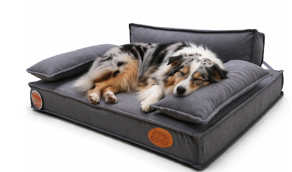 Grey Lounger: Premium Orthopaedic Memory Foam Dog Bed 88x68x26cm - Dog Beds & Loungers for dogs Snug and Cosy Pets