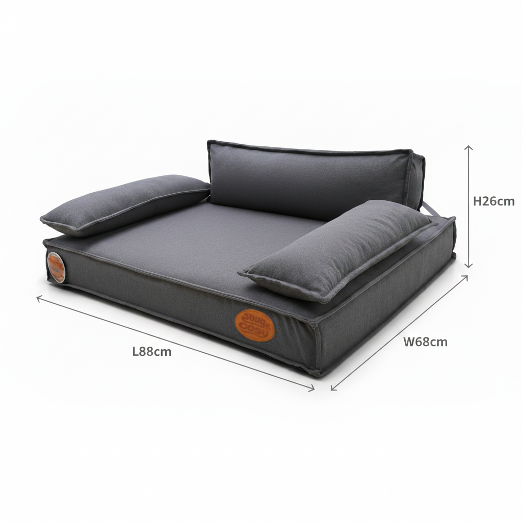 Grey Lounger: Premium Orthopaedic Memory Foam Dog Bed 88x68x26cm - Dog Beds & Loungers for dogs Snug and Cosy Pets