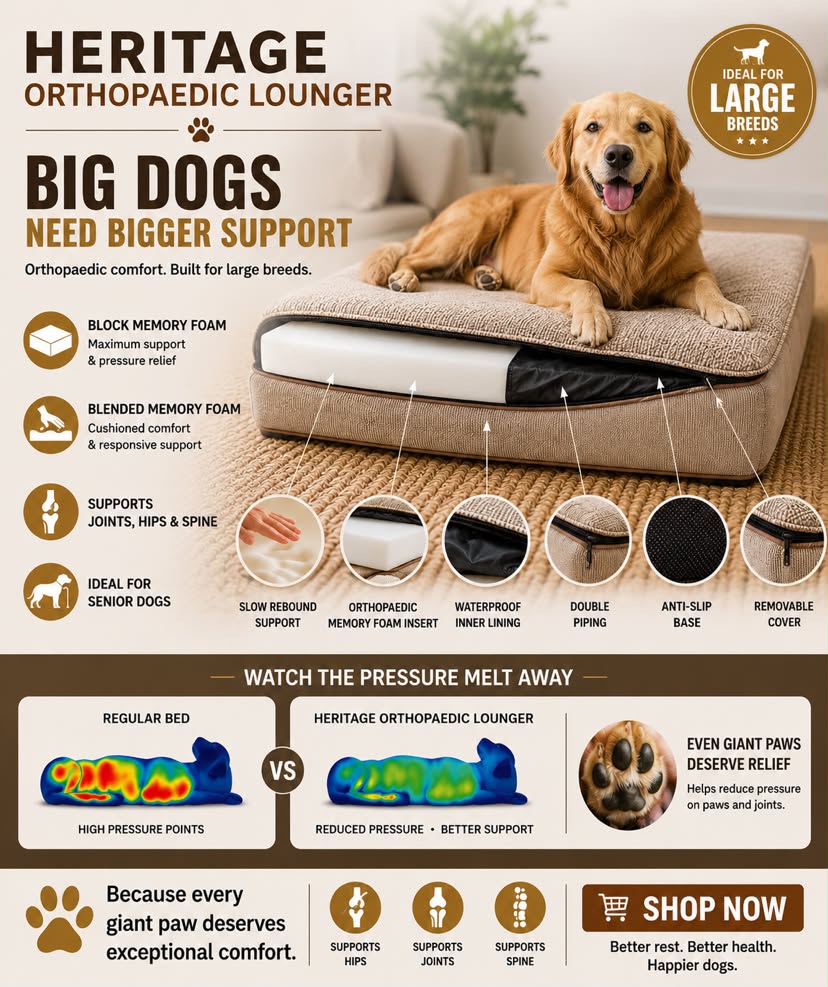 Heritage Tweed Orthopaedic Dog Bed Lounger | Memory Foam | Senior & Arthritic Dogs - Dog Bed for dogs Snug and Cosy Pets