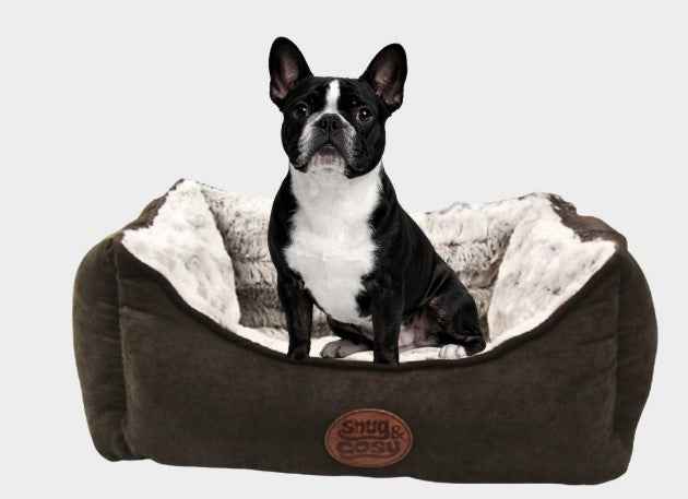 Novara Faux Suede Brown Dog Bed with High Sides and Reversible Cushion - Dog Bed for dogs Snug and Cosy Pets