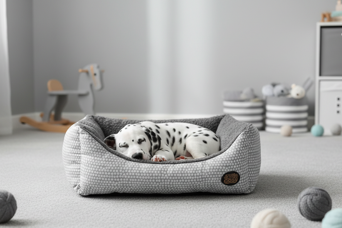 Grey Polka Dot Dog Bed - Washable Pet Bed with Raised Sides - Dog Beds for dogs Snug and Cosy Pets
