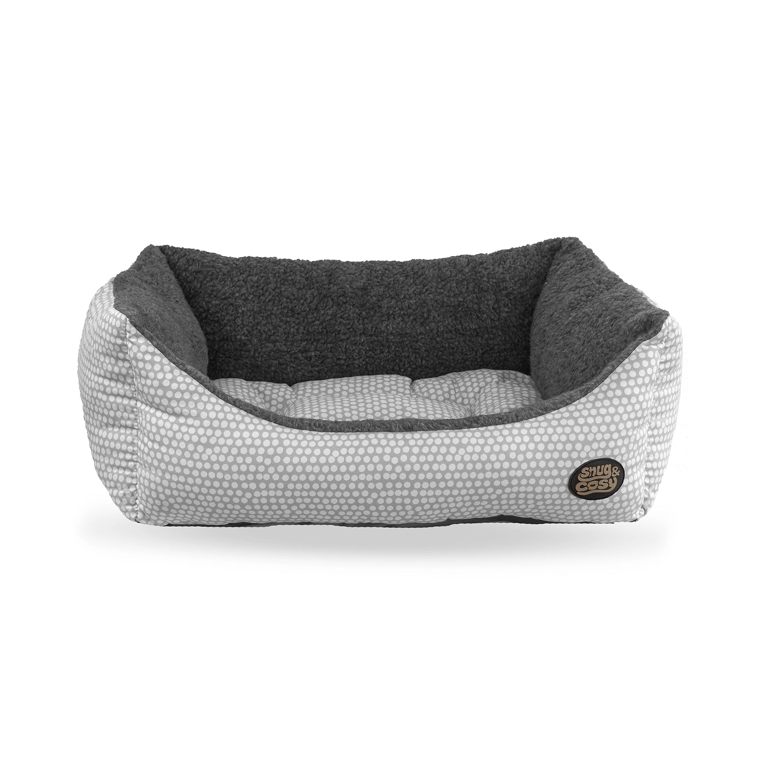 Grey Polka Dot Dog Bed - Washable Pet Bed with Raised Sides - Dog Beds for dogs Snug and Cosy Pets