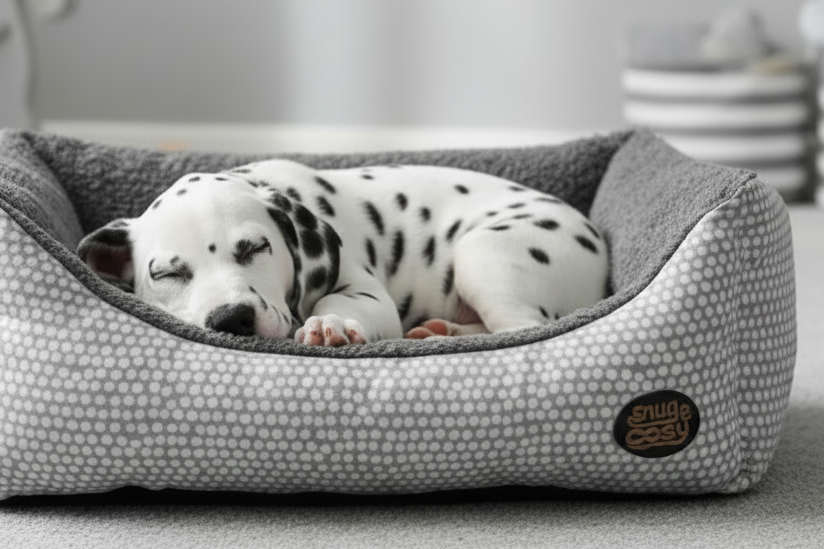 Grey Polka Dot Dog Bed - Washable Pet Bed with Raised Sides - Dog Beds for dogs Snug and Cosy Pets