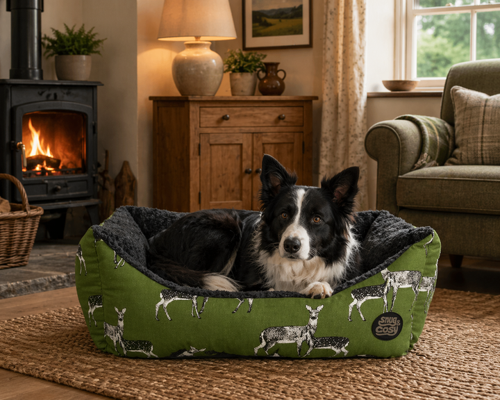 Sage Deer Print Dog Bed | Nature Range - Dog Bed for dogs Snug and Cosy Pets