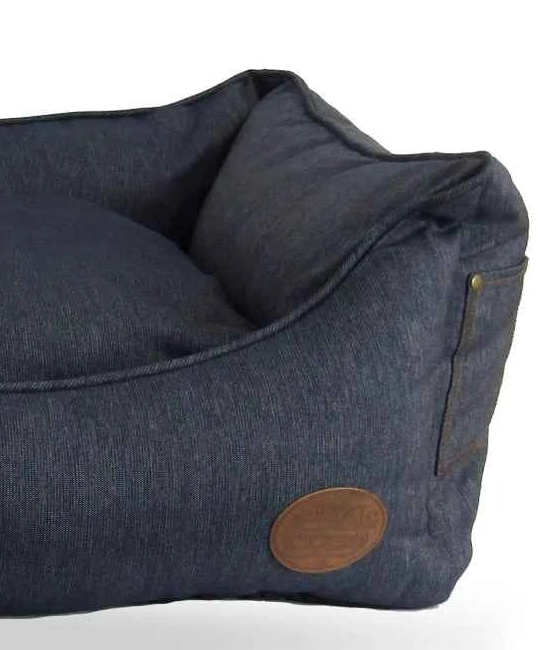 Denim-Effect Dog Bed - Modern Rectangular Design with Reversible Cushion