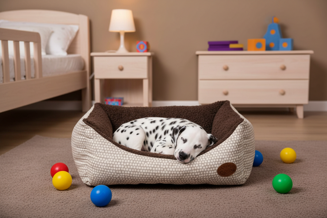 Mocha Polka Dot Box Bed for Stylish Comfort and Support - Dog Bed for dogs Snug and Cosy Pets