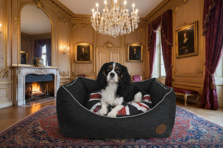 Denim Union Jack Dog Bed with Reversible Cushion - Stylish British Flag Design for Pets - Pet Beds for dogs Snug and Cosy Pets