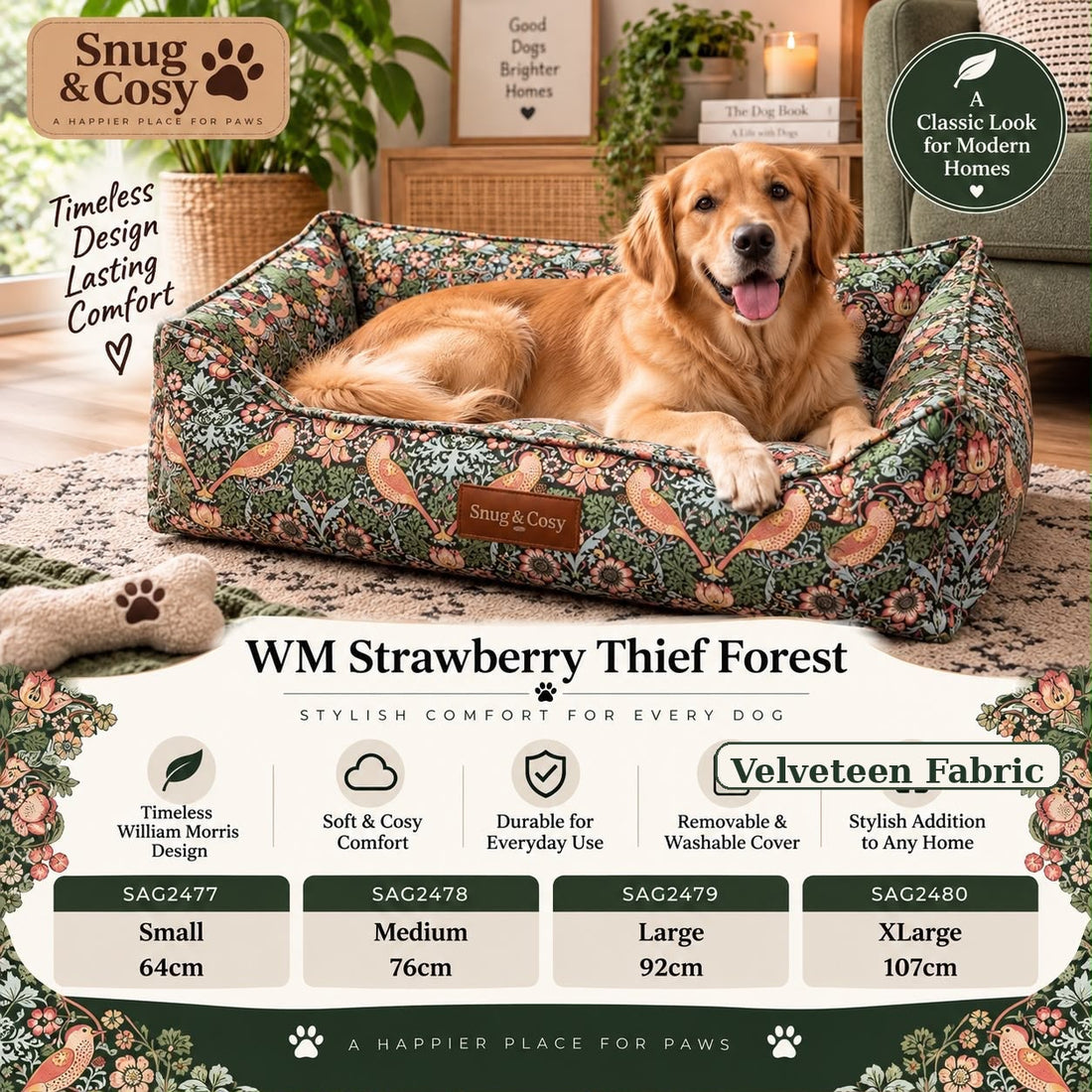 William Morris Dog Bed Velveteen Fabric