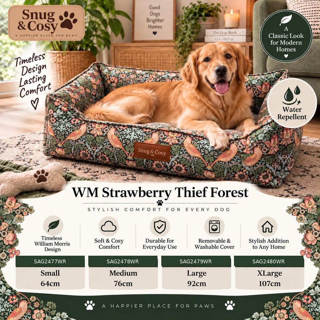 William Morris Dog Bed Water Repellent Fabric