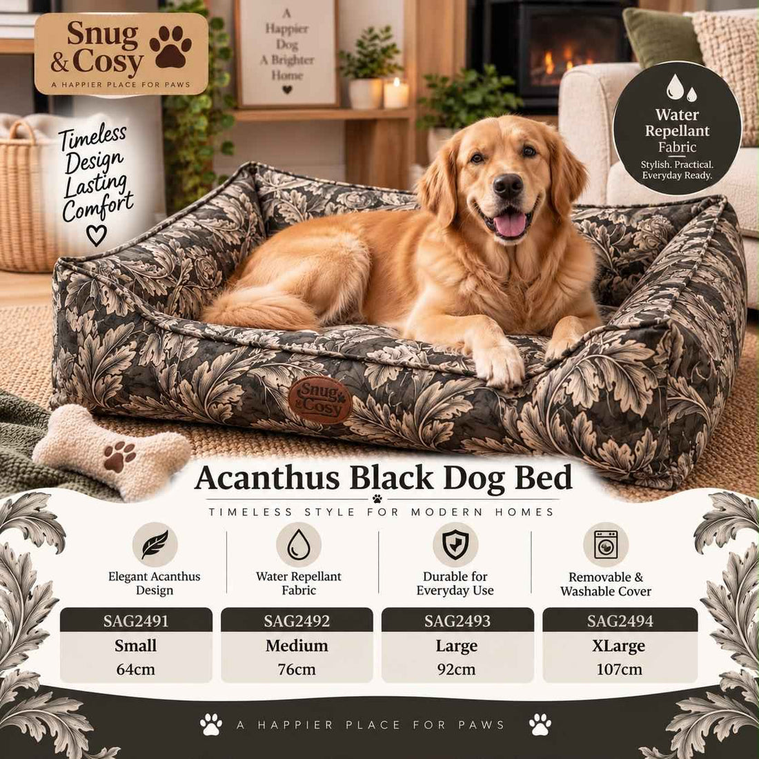 Acanthus Dog Bed Velveteen