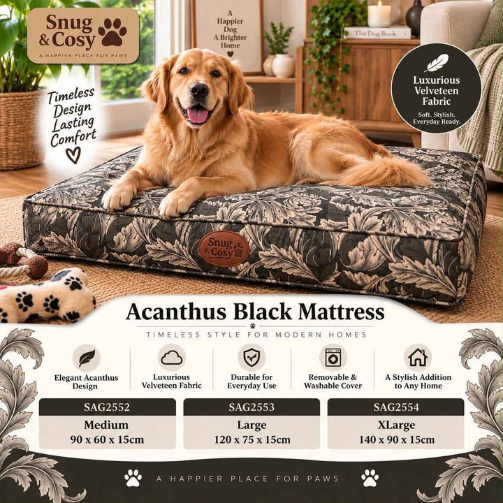 Acanthus Dog Black Mattress Water Repellant Fabric