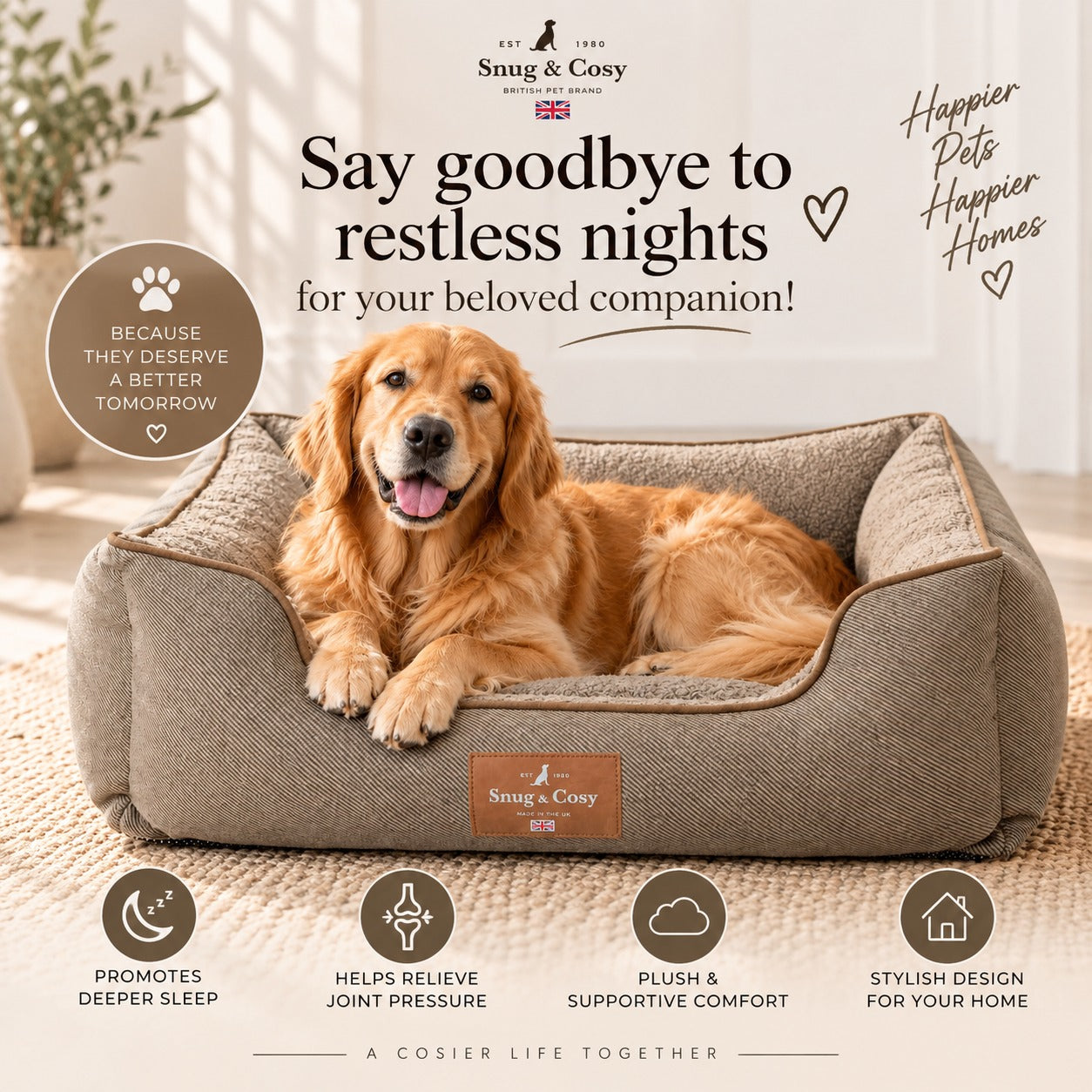 Heritage Tweed High Sided Orthopaedic Bed - Ultimate Comfort for Your Furry Friend - Dog Bed for dogs Snug and Cosy Pets