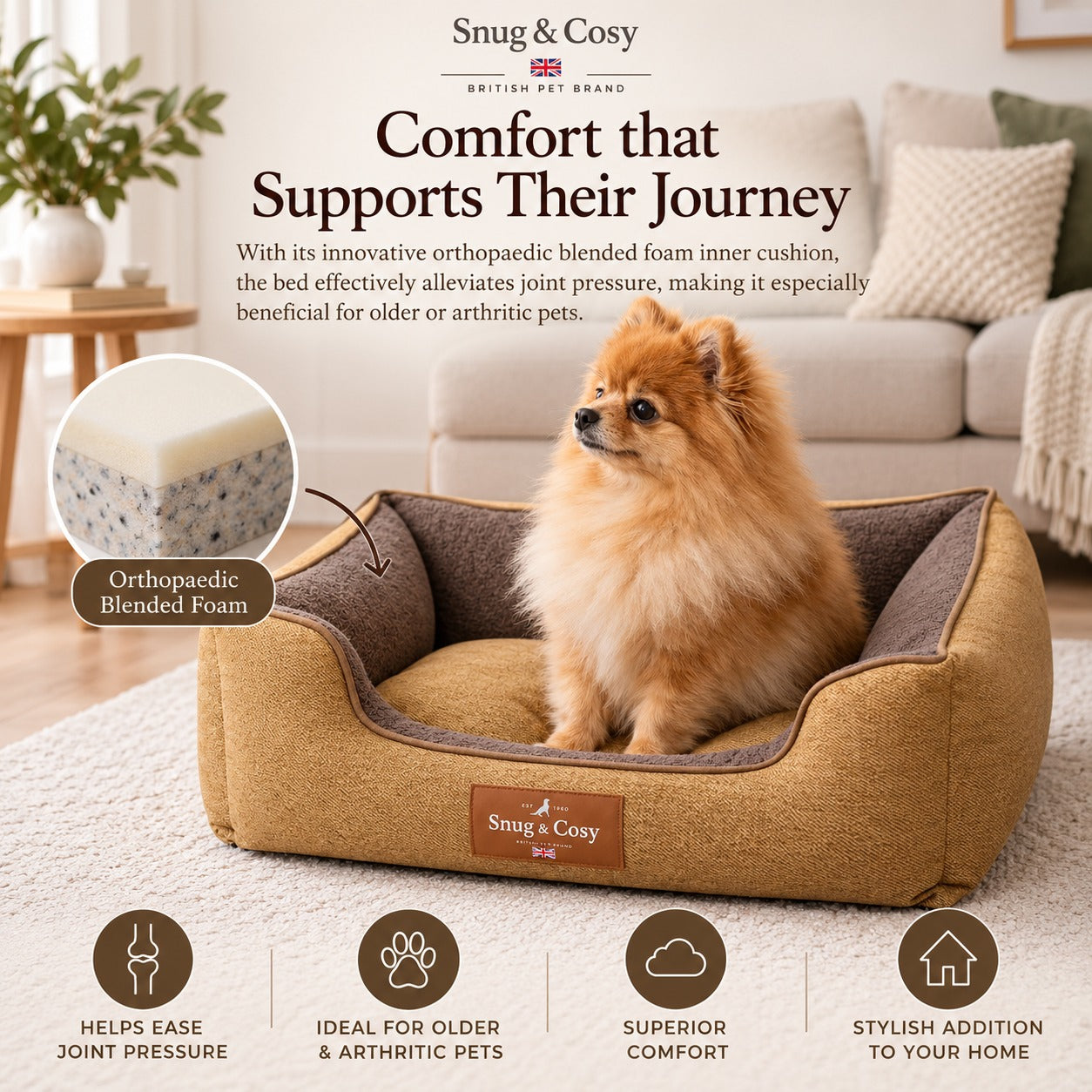 Heritage Tweed High Sided Orthopaedic Bed - Ultimate Comfort for Your Furry Friend - Dog Bed for dogs Snug and Cosy Pets
