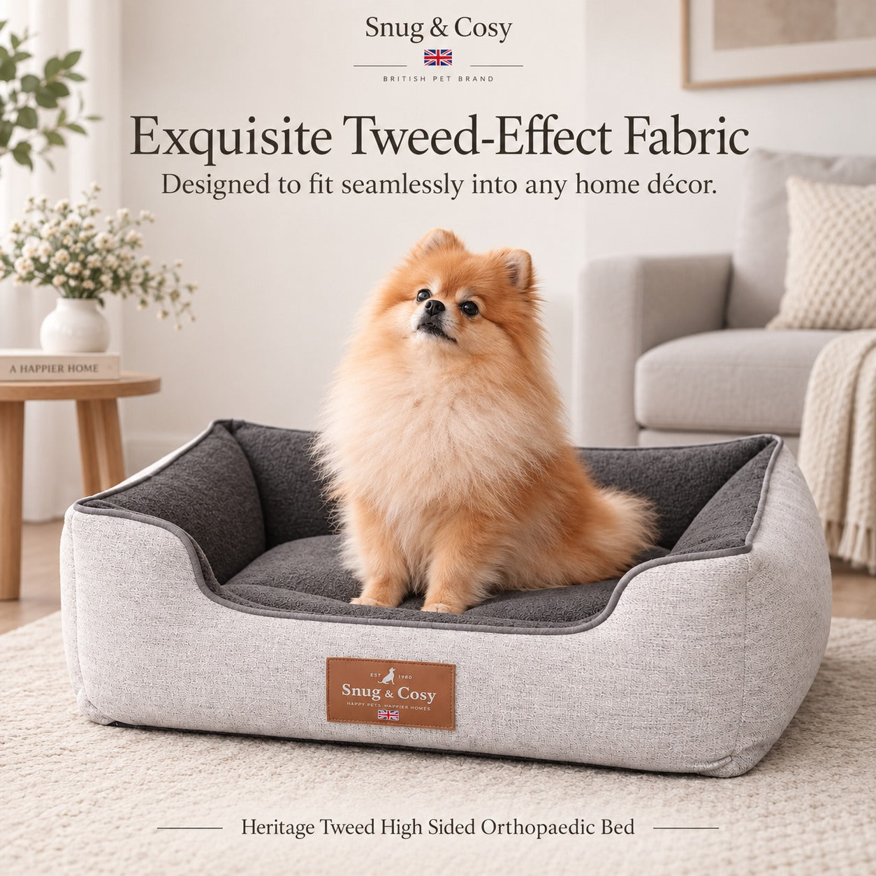 Heritage Tweed High Sided Orthopaedic Bed - Ultimate Comfort for Your Furry Friend - Dog Bed for dogs Snug and Cosy Pets
