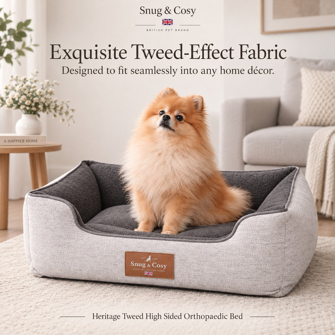 Heritage Tweed High Sided Orthopaedic Bed - Ultimate Comfort for Your Furry Friend - Dog Bed for dogs Snug and Cosy Pets