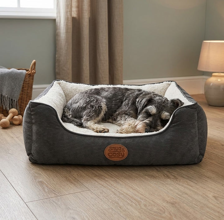 Malvern Charcoal Reversible Dog Rectangle Bed - Ultimate Comfort & Style - for dogs Snug and Cosy Pets
