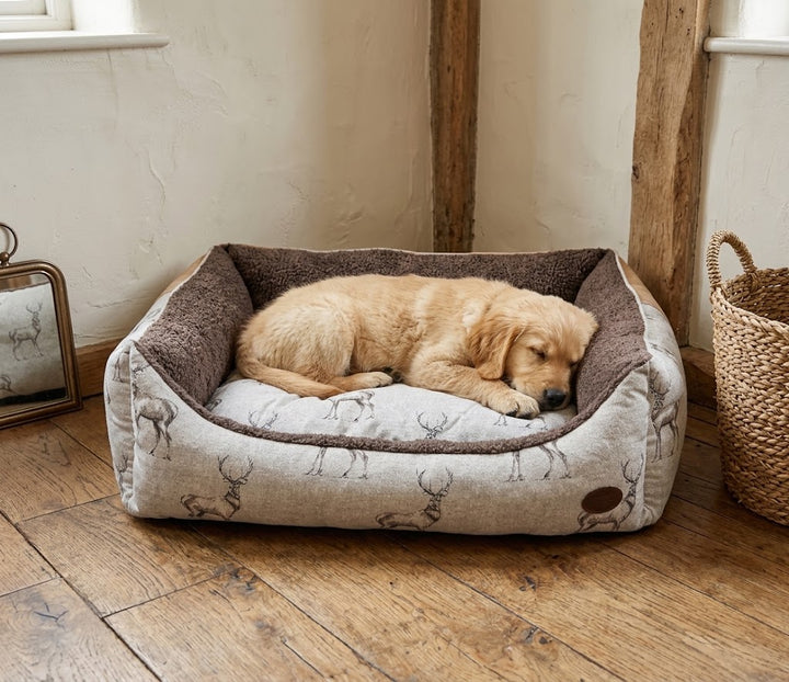 Moorland Stag Reversible Rectangle Dog Bed - Cozy Autumn Elegance