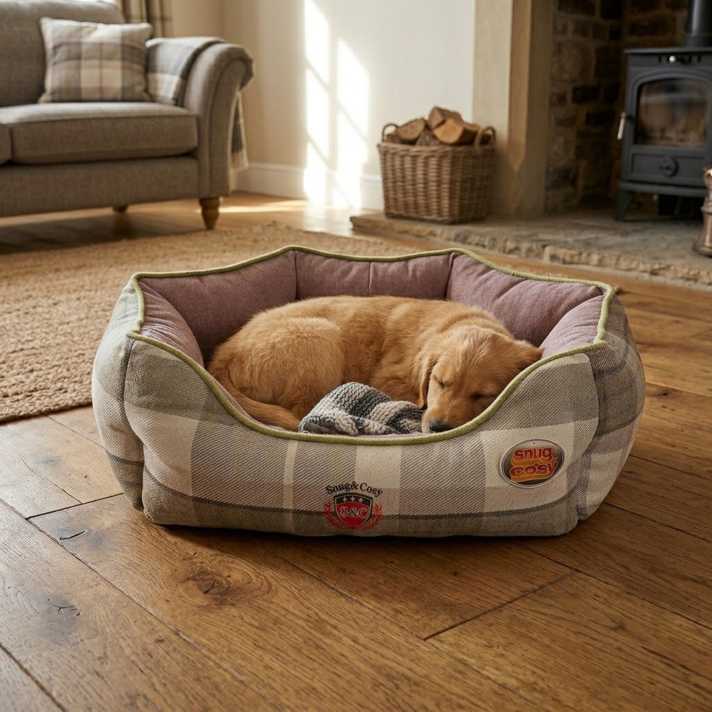 Green Check Oval Dog Bed - Cozy Country Comfort for Your Pet - Dog Bed for dogs Snug and Cosy Pets