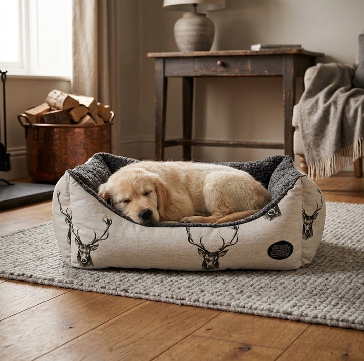 Stag Print Dog Bed - Nature Collection Washable Rectangle for Ultimate Comfort