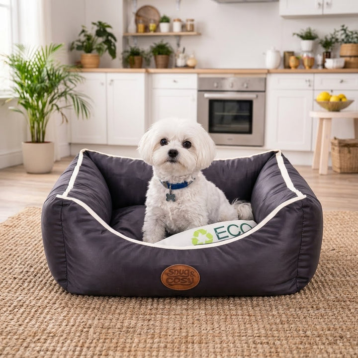 Eco Dog Pet Bed Grey - Recycled Plastic Bottle Yarn Wipe-Clean 5 Sizes - Pet Beds for dogs Snug and Cosy Pets