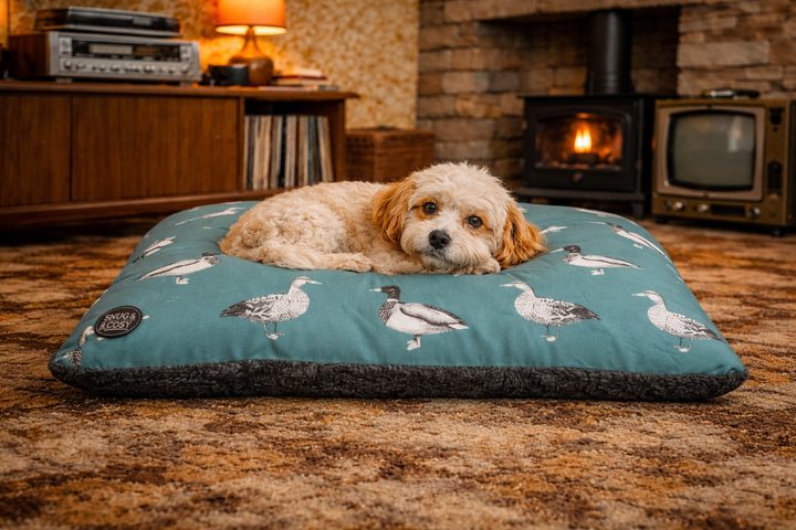 Teal Duck Print Dog Lounger | Nature Range | Snug and Cosy Pets - Dog Beds & Loungers for dogs Snug and Cosy Pets