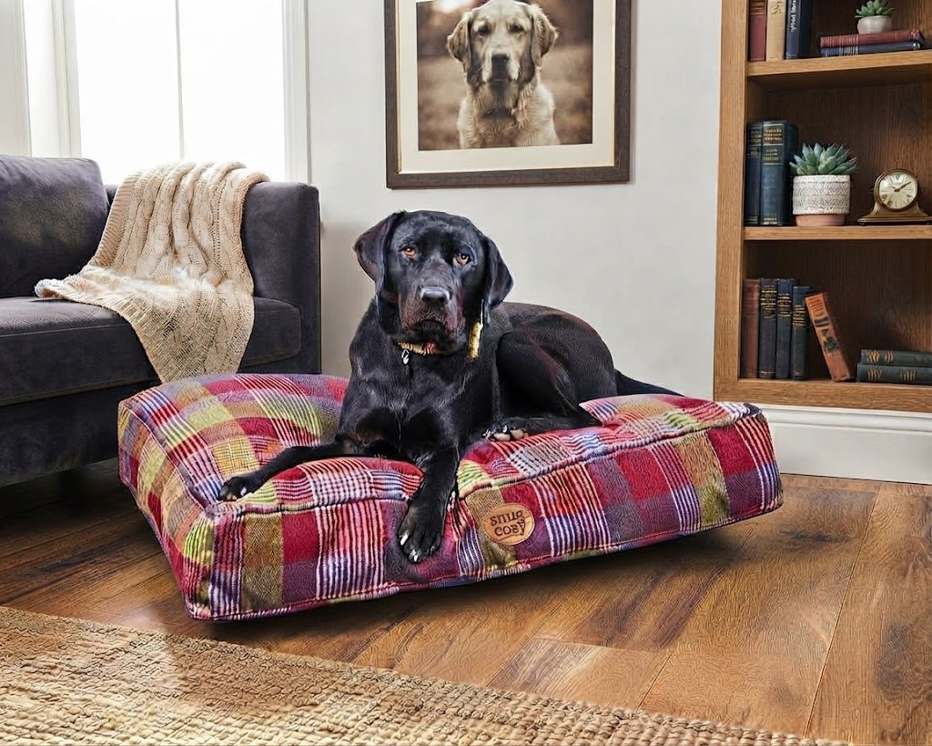 Highland Mulberry Tartan Check Pet DogLounger Cushion for Ultimate Comfort - Dog Beds & Loungers for dogs Snug and Cosy Pets