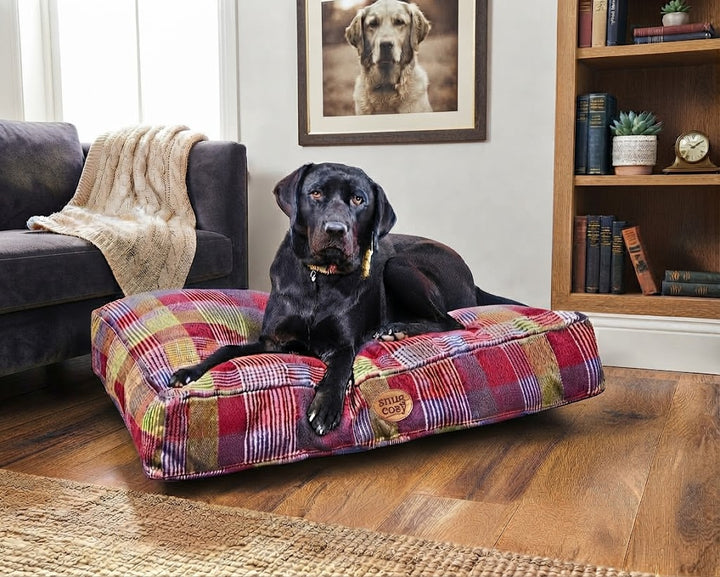 Highland Mulberry Tartan Check Pet DogLounger Cushion for Ultimate Comfort - Dog Beds & Loungers for dogs Snug and Cosy Pets