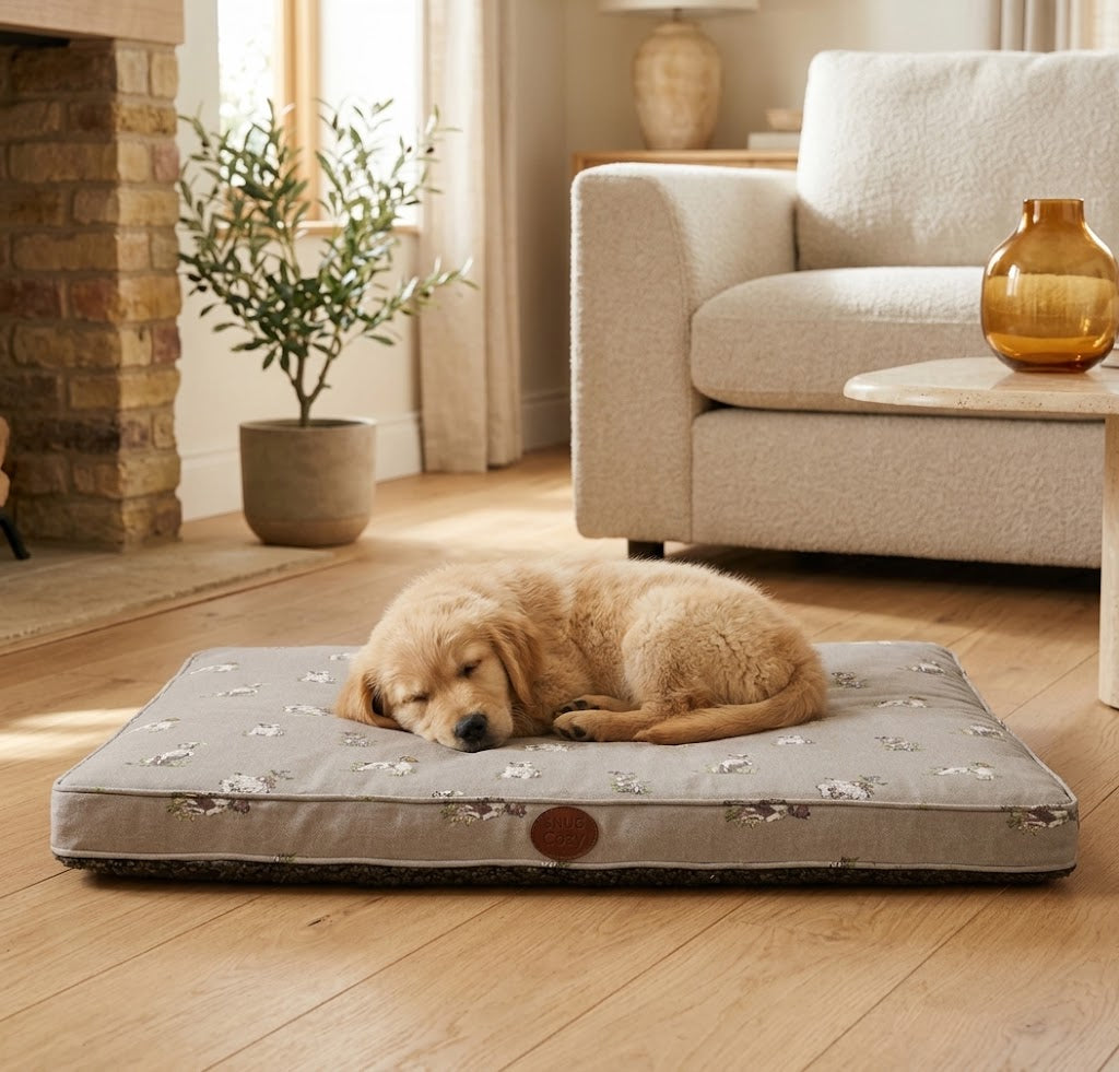 Pooch Print Lounger - Comfortable Orthopedic Dog Bed - for dogs Snug and Cosy Pets