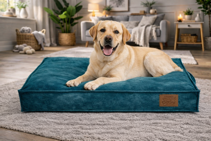 Eco Rectangle Dog Pet Lounger - Recycled Plastic Bottle Yarn Enhanced Firmness - Pet Beds for dogs Snug and Cosy Pets