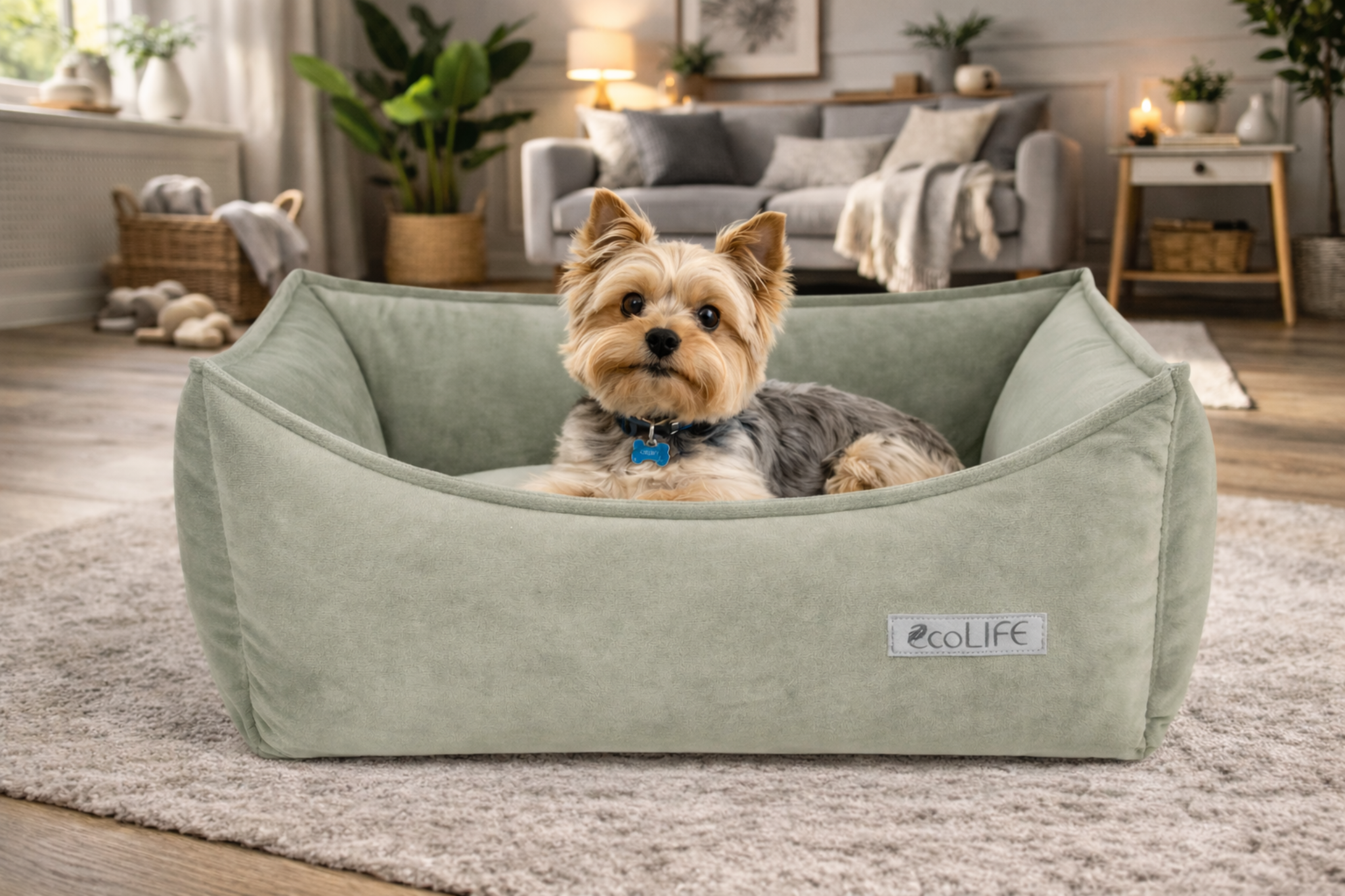 Ecolife Eco Dog Pet Bed - Recycled Plastic Bottle Yarn Wipe-Clean 4 Sizes - Pet Beds for dogs Snug and Cosy Pets