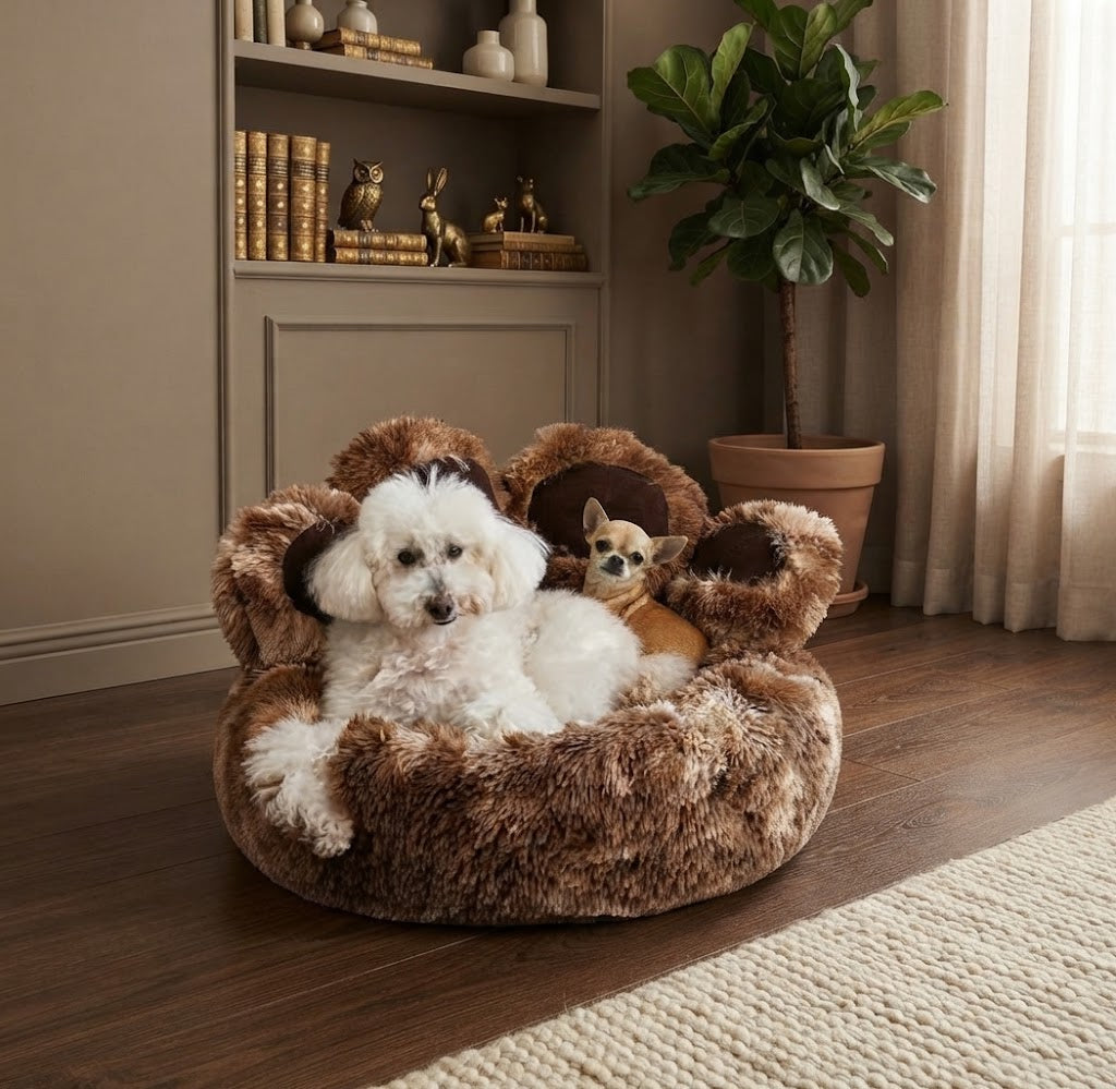 Anti-Anxiety Paw Shaped Dog Bed | Calming Faux Fur Pet Bed | Snug and Cosy Pets - Dog Beds & Loungers for dogs Snug and Cosy Pets