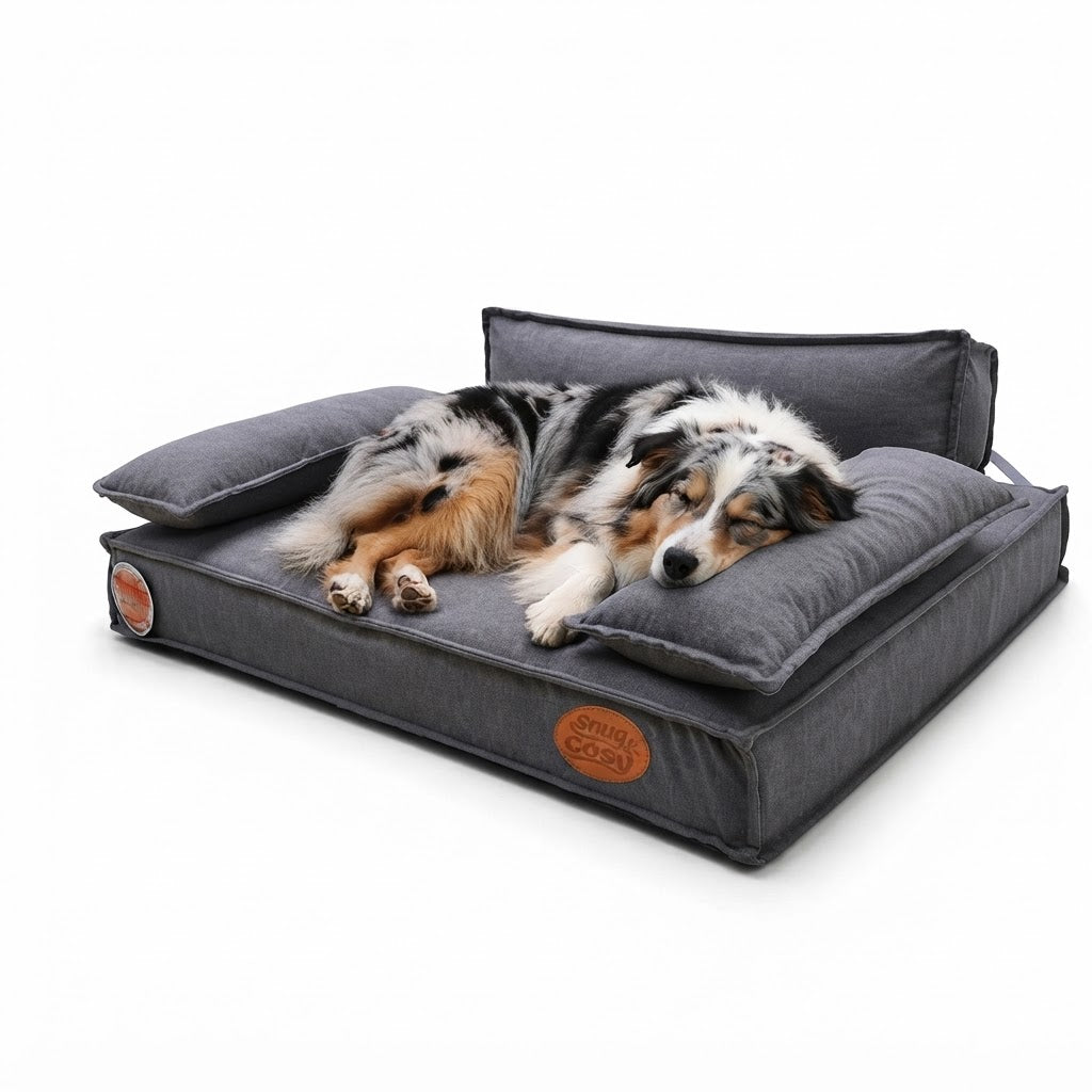Grey Lounger: Premium Orthopaedic Memory Foam Dog Bed 88x68x26cm - Dog Beds & Loungers for dogs Snug and Cosy Pets