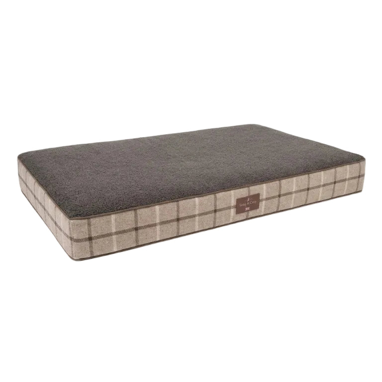 Heritage Check & Sherpa Orthopaedic Mattress Bed - for dogs Snug and Cosy Pets