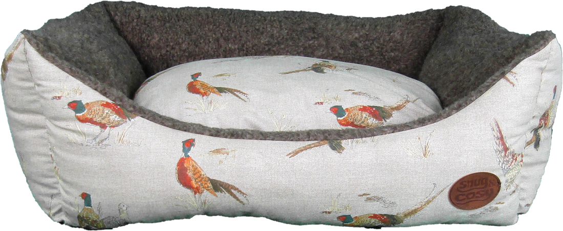 Pheasant Print Luxury Dog Bed | Nature Range - Dog Bed for dogs Snug and Cosy Pets